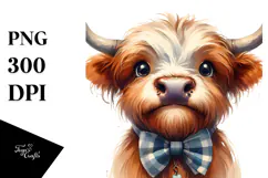 Funny Highland Cow with Bow and Tie, PNG Product Image 1