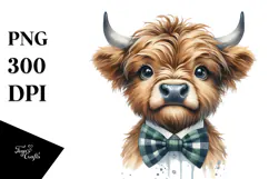 Funny Highland Cow with Bow and Tie, PNG Product Image 1