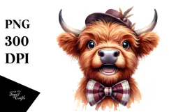 Funny Highland Cow with Bow and Tie, PNG Product Image 1