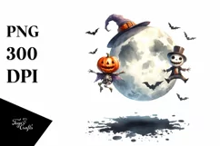 Watercolor Full Moon Halloween Clipart, Transparent PNG Product Image 1