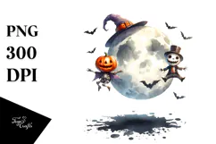 Watercolor Full Moon Halloween Clipart, Transparent PNG Product Image 1