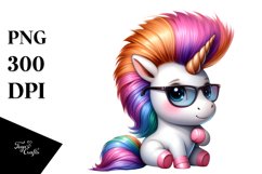 Cute Baby Unicorn Posing as Johny Bravo in Watercolor Pastel Product Image 3