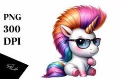 Cute Baby Unicorn Posing as Johny Bravo in Watercolor Pastel Product Image 3