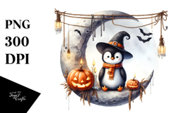 Halloween Penguin on Moon PNG Product Image 1