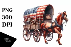 Vintage Rusty Horse Wagon USA Flag Watercolor Product Image 1