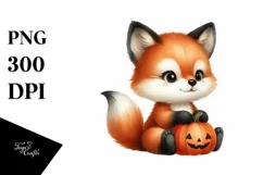 Cute Baby Fox with Halloween Pumpkin, Transparent PNG Product Image 3