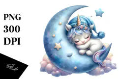 Baby Unicorn on the Moon Clipart Product Image 1