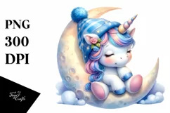 Cute Baby Unicorn on Moon with Blue Hat | Sublimation | Product Image 3