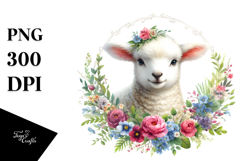 Watercolor Floral Frame Baby Lamb | Sublimation | Clipart Product Image 1