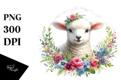 Watercolor Floral Frame Baby Lamb | Sublimation | Clipart Product Image 1