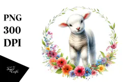 Watercolor Floral Frame Baby Lamb | Sublimation | Clipart Product Image 1