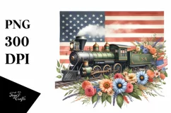 Vintage Train With Flowers USA Flag Sublimation Clipart Product Image 3