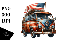 Vintage Rusty Van with USA Flag Colors PNG Product Image 1