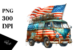 Vintage Rusty Van with USA Flag Colors PNG Product Image 1