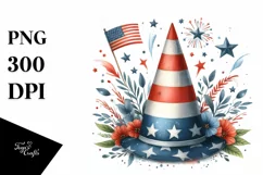 Whimsical USA Flag Vintage Party Hat Clipart Product Image 1