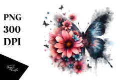 Flower Butterfly Silhouettes, High-Res PNG Product Image 1