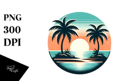 Retro Tropical Island Sunset Clipart PNG Product Image 1