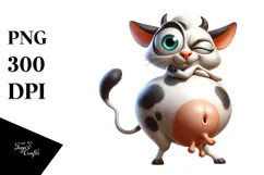 Exaggerated Cartoon Cat with Large Udder PNG Product Image 1