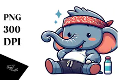 Ridiculously Cute Cartoon Elephant with Bandana PNG Product Image 1