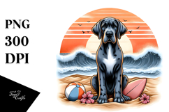 Cute Great Dane on the Beach at Sunset Clipart Product Image 1