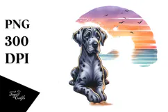 Cute Great Dane on the Beach at Sunset Clipart Product Image 1