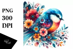 Retro Watercolor Vibrant Bird Clipart Product Image 1