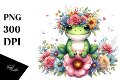 Cartoon-Style Watercolor Frog with Flower Crown Product Image 1