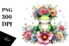 Cartoon-Style Watercolor Frog with Flower Crown Product Image 1