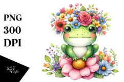 Cartoon-Style Watercolor Frog with Flower Crown Product Image 1