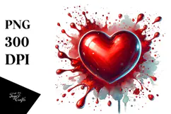 Red Glossy Heart on Splashy Background, PNG Product Image 1