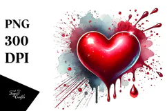 Red Glossy Heart on Splashy Background, PNG Product Image 1