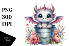 Cute Baby Dragon with Flowers PNG Product Image 1