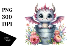 Cute Baby Dragon with Flowers PNG Product Image 1