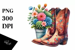 Colorful Watercolor Cowboy Boots PNG Product Image 1