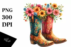 Colorful Watercolor Cowboy Boots Flower Pot Product Image 3