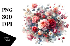 Elegant Red Roses Watercolor PNG Product Image 1