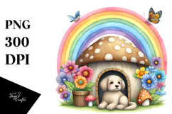 Colorful Dog House Mushroom Illustration Rainbow Clipart Product Image 1