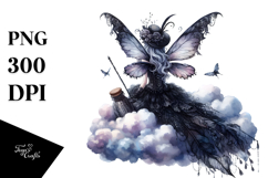 Gothic Fairy on Cloud, Back View PNG Product Image 1