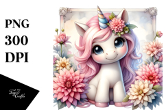 Cute Baby Unicorn with Dahlia Frame Product Image 1