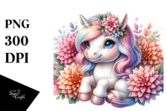 Cute Baby Unicorn with Dahlia Frame Product Image 1