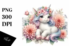 Cute Baby Unicorn with Dahlia Frame | Clipart Product Image 3