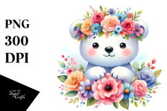 Cartoon Style Watercolor Polar Bear Flower Crown | Product Image 1
