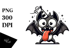 Goofy Cartoon Bat with Party Hat, PNG Product Image 1