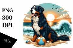Waterncollor Bernese Mountain Dog Sitting Sunset | Product Image 1