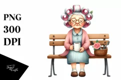 Old Lady Hair Curlers Bench Mug Sublimation Clipart Product Image 1
