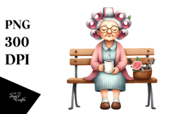 Old Lady Hair Curlers Bench Mug Sublimation Clipart Product Image 1