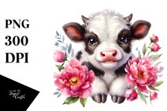 Highland Cow with Peonies PNG Product Image 1