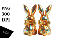 Colorful Vintage Bunnies Sitting View from Back with Bow, Product Image 1