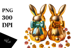 Colorful Vintage Bunnies Sitting View from Back with Bow, Product Image 1