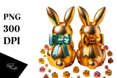 Colorful Vintage Bunnies Sitting View from Back with Bow, Product Image 1